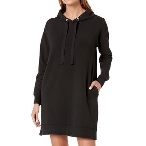 The Drop Iona Black Hooded Sweatshirt Dress | Size Small | Sporty Hooded Mini